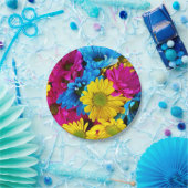 フラワーズイン蛍光カラー紙プレート ペーパープレート (パーティー)