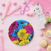 フラワーズイン蛍光カラー紙プレート ペーパープレート (パーティー)