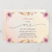 フラワーズウォーターカラー誕生日招待状 招待状 (正面/裏面)