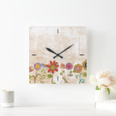 フラワーズウォール時計 スクエア壁時計 (ホーム)