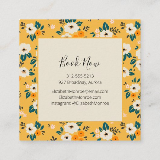 フラワーズオン金ゴールドサロン美容師メイクアップ スクエア名刺 (裏面)