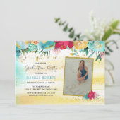 フラワーズカラフル金ゴールドスパークルグリッター卒業 招待状 (スタンド正面)