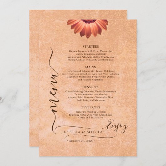 フラワーズガーベラオン抽象芸術結婚ピーチ メニュー (正面/裏面)
