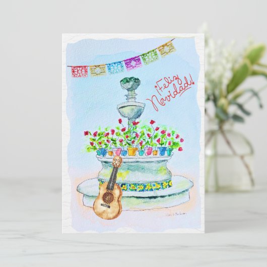 フラワーズギターウォーターカラーFeliz Navidadクリスマス 招待状 (スタンド正面)