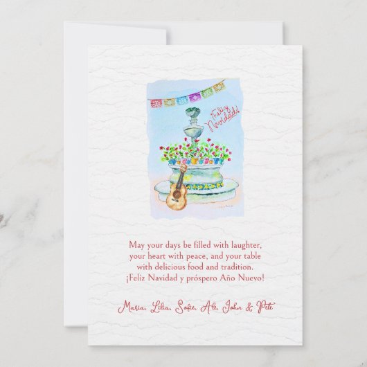 フラワーズギターウォーターカラーFeliz Navidadクリスマス 招待状 (裏面)