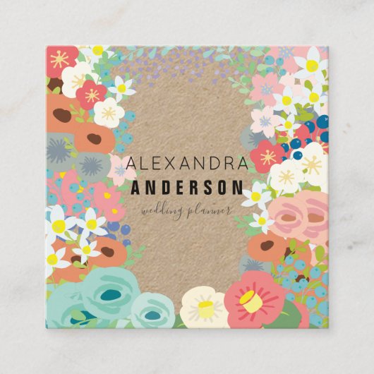 フラワーズクラフトカラフル紙スクエアビジネスカード スクエア名刺 (正面)