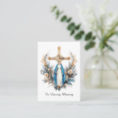 フラワーズクロスヴァージンメアリー葬儀祈りの言葉カード プレイスカード (スタンド正面)