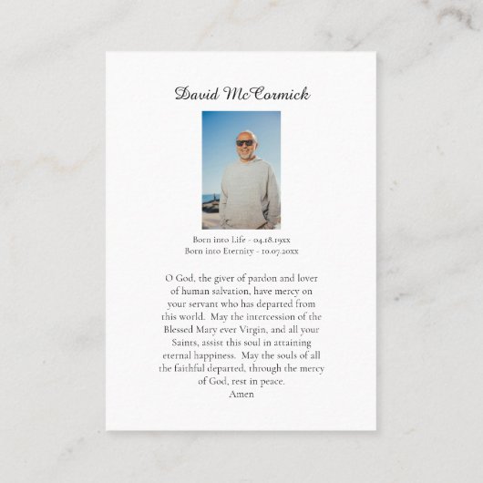 フラワーズクロスヴァージンメアリー葬儀祈りの言葉カード プレイスカード (裏面)