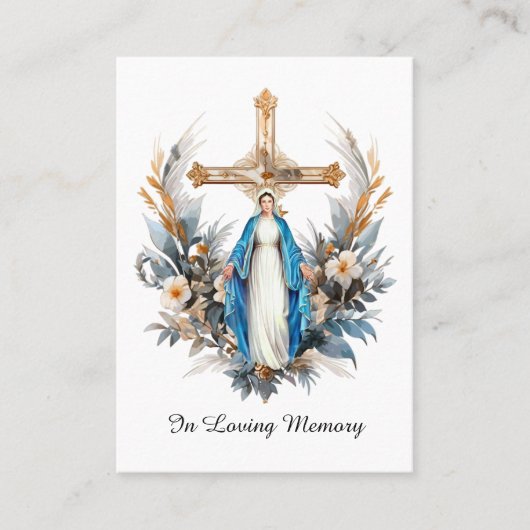フラワーズクロスヴァージンメアリー葬儀祈りの言葉カード プレイスカード (正面)