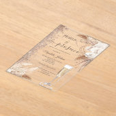 フラワーズグリッターパール&プロセッコブライダルシャワー アクリル招待状 (レイダウン)