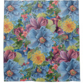 フラワーズコラージュウォーターカラーイラストレーション シャワーカーテン (正面)