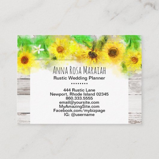 フラワーズサンフラワーズレモンオールド素朴ヴィンテージウッド 名刺 (裏面)