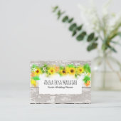 フラワーズサンフラワーズレモンオールド素朴ヴィンテージウッド 名刺 (スタンド正面)