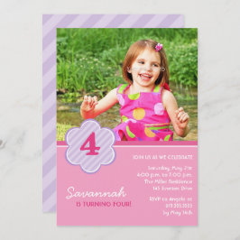 フラワーズストライプガールズフォト誕生日招待状 招待状