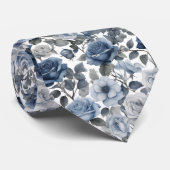 フラワーズダスティブルーネイビーバラ水彩 ネクタイ (ロール)