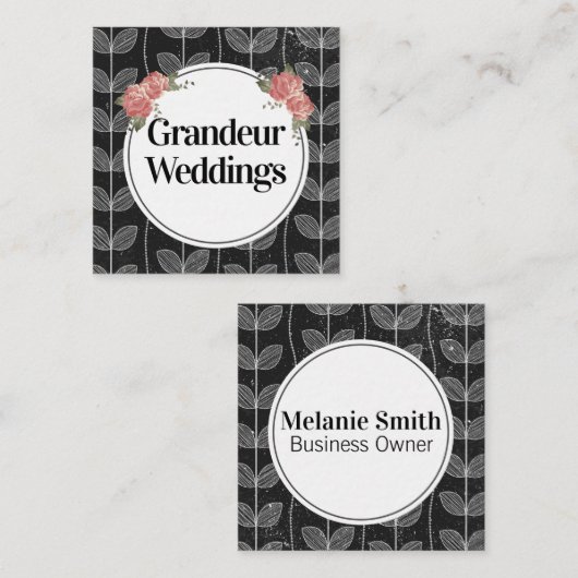 フラワーズチョークエレガントつる植物ドードルズ スクエア名刺 (正面/裏面)