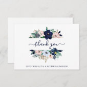 フラワーズネー航海のビーブルー&赤面ピン結婚クズ サンキューカード (正面/裏面)