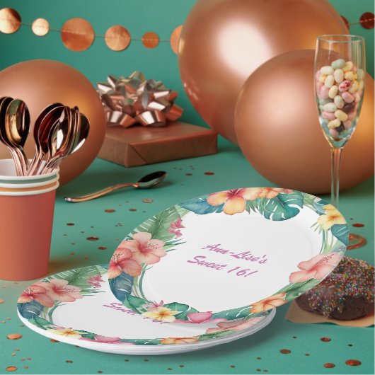 フラワーズハカラフルワイ誕生日 ペーパープレート (複数)