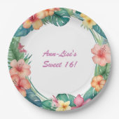 フラワーズハカラフルワイ誕生日 ペーパープレート (正面)