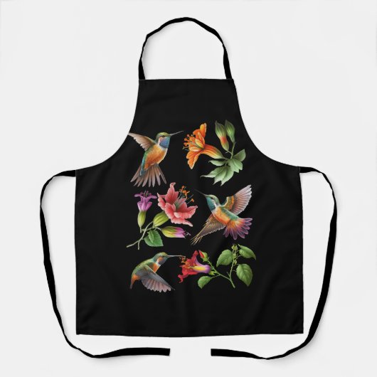 フラワーズハミングバードラバーヴィンテージ自然ハミングビ エプロン (正面)