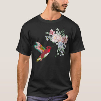 フラワーズハミングバードラバーヴィンテージ自然ハミングビ Tシャツ