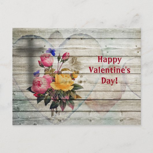 フラワーズハートバレンタインデーはがき ポストカード (正面)