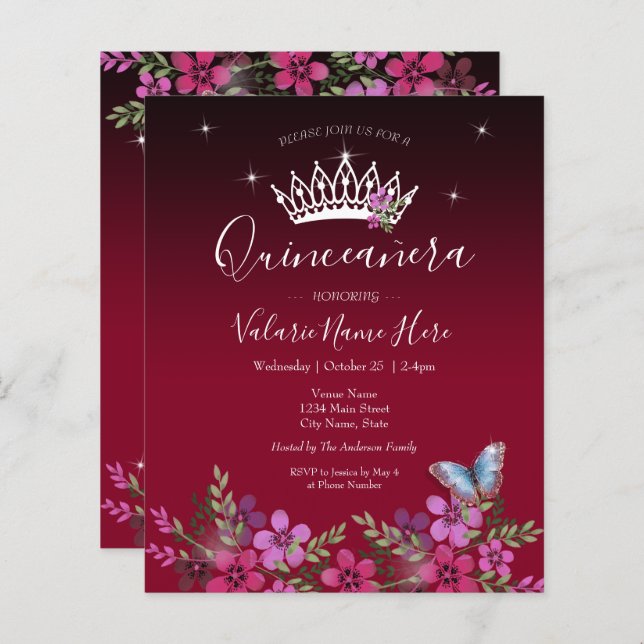 フラワーズバタフライキンセアニェラバジェット招待状 (正面/裏面)