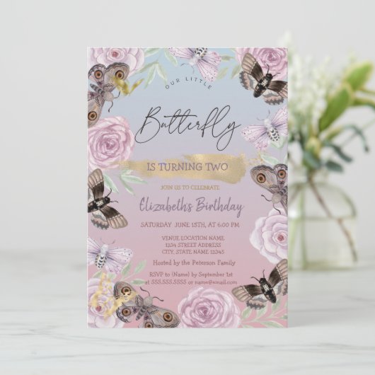 フラワーズバタフライグラデーション誕生日 招待状 (スタンド正面)