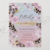 フラワーズバタフライグラデーション誕生日 招待状 (正面/裏面)
