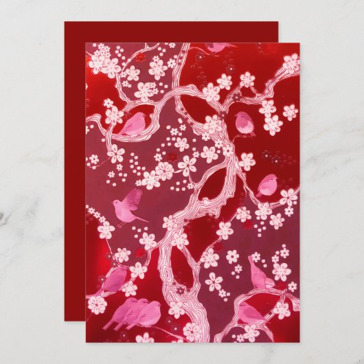 フラワーズバードさくらんぼ花赤面ピンク シーズンカード (正面/裏面)