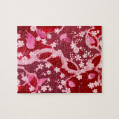 フラワーズバードさくらんぼ花赤面ピンク ジグソーパズル (横)