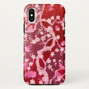 フラワーズバードさくらんぼ花赤面ピンク iPhone X ケース