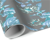 フラワーズパステル日本のティール（緑がかった色）&グレー ラッピングペーパー (ロールコーナー)