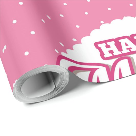 フラワーズピンクとホワイト水玉模様ハッピーマザーズデー ラッピングペーパー (ロールコーナー)