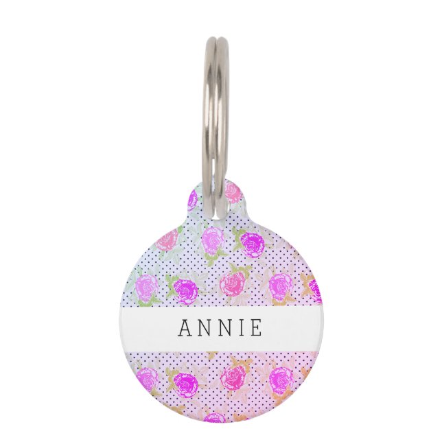 フラワーズピンクドッグペットタグ ペット　ネームタグ (正面)