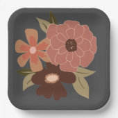 フラワーズピーチグレーボタニカルイベント ペーパープレート (正面)