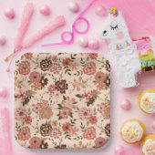 フラワーズピーチブラウンボタニカルイベント ペーパープレート (パーティー)