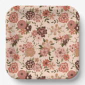 フラワーズピーチブラウンボタニカルイベント ペーパープレート (正面)