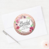 フラワーズブライダルシャワーピンクローズ金ゴールドグリッター ラウンドシール (封筒)