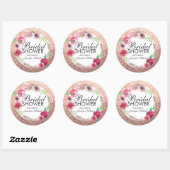 フラワーズブライダルシャワーピンクローズ金ゴールドグリッター ラウンドシール (シート)