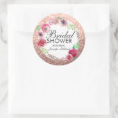 フラワーズブライダルシャワーピンクローズ金ゴールドグリッター ラウンドシール (バッグ)