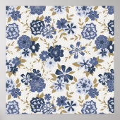 フラワーズブルーつる植物植物芸術プリント ポスター (正面)