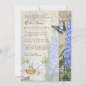 フラワーズブルーバタフライボタニカルブライダルシャワー 招待状 (正面)