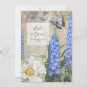 フラワーズブルーバタフライボタニカルブライダルシャワー 招待状 (裏面)