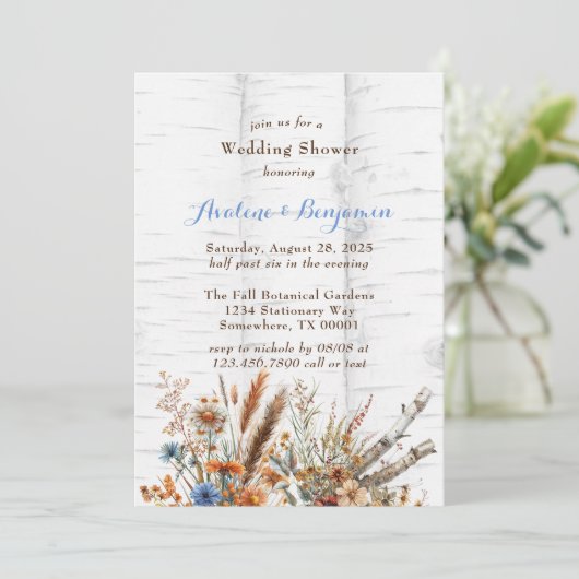 フラワーズホワイト樺の木ツリーウェディングシャワー 招待状 (スタンド正面)