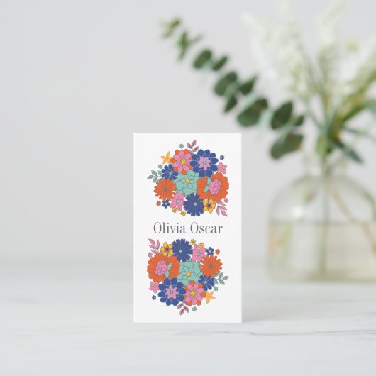 フラワーズボホカラフルブライトフローライラストレーション 名刺 (スタンド正面)