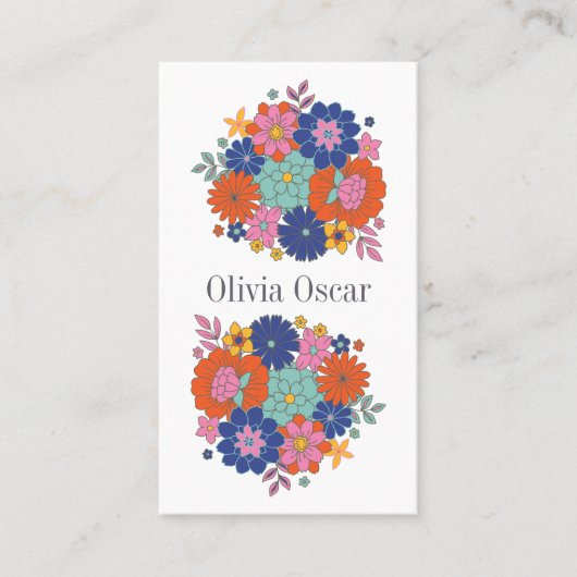 フラワーズボホカラフルブライトフローライラストレーション 名刺 (正面)