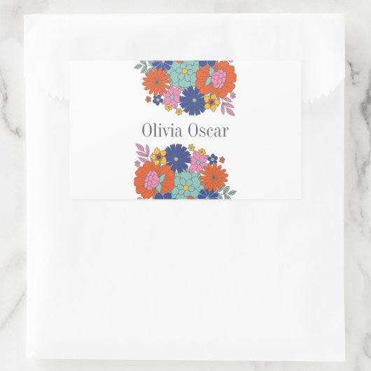 フラワーズボホカラフルブライトフローライラストレーション 長方形シール (バッグ)