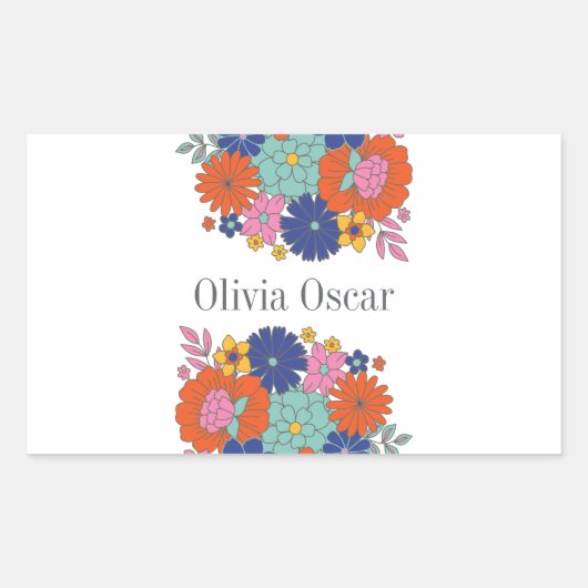 フラワーズボホカラフルブライトフローライラストレーション 長方形シール (正面)