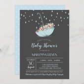 フラワーズボーイまたはニュートラルベビーシャワー付きの傘 招待状 (正面/裏面)